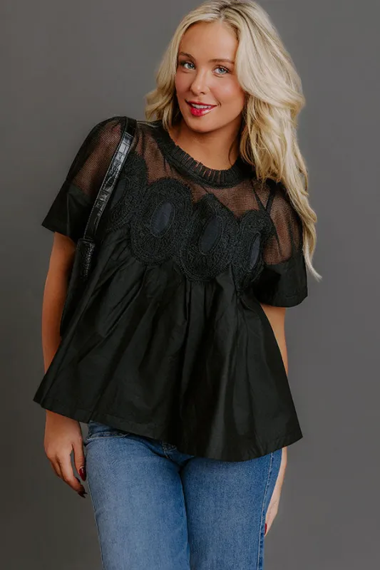 Charmed Life Lace Applique Mesh Top in Black sold by Impressions