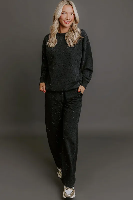 Sparkling Personality High Waist Embellished Straight Leg Pants in Black sold by Impressions