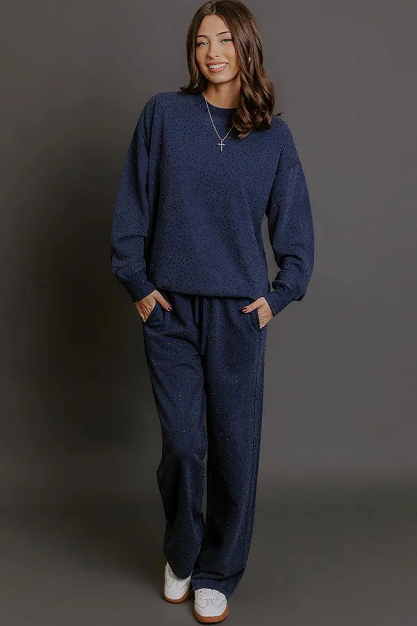 Sparkling Personality High Waist Embellished Straight Leg Pants in Navy sold by Impressions product image thumbnail 2