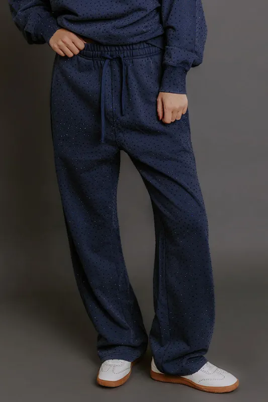 Sparkling Personality High Waist Embellished Straight Leg Pants in Navy sold by Impressions