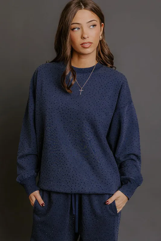 Sparkling Personality Embellished Sweatshirt in Navy sold by Impressions