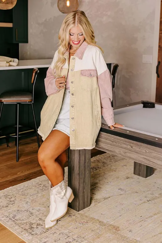 Plain And Simple Denim Jacket in Beige Curves sold by Impressions