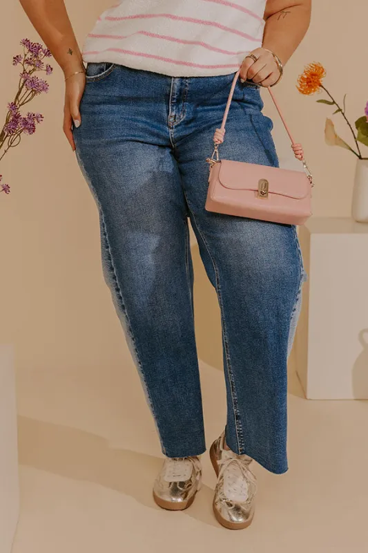 RISEN Tatum Midrise Crop Barrel Leg Jean Curves made by Risen