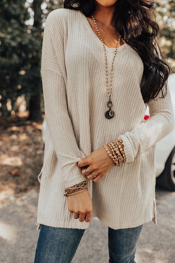 Bonfire Date Waffle Knit Tunic In Cream sold by Impressions product image thumbnail 3