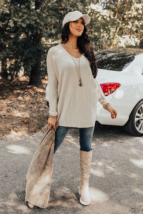 Bonfire Date Waffle Knit Tunic In Cream sold by Impressions product image thumbnail 2