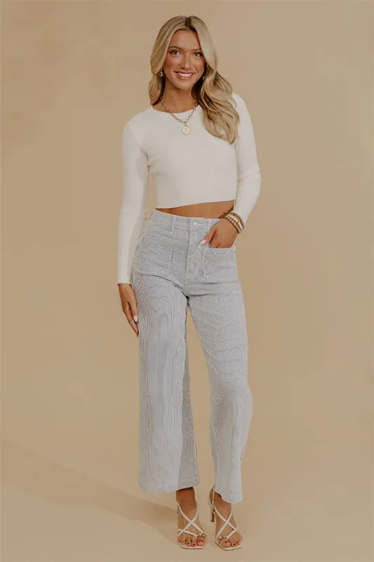 JUST USA Sailor High Waist Wide Leg Stripe Jean made by Just USA