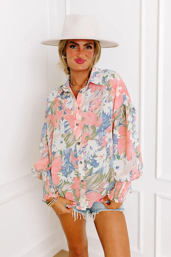 Private Jet Perfection Floral Button Up Top in Pink sold by Impressions product image thumbnail 3