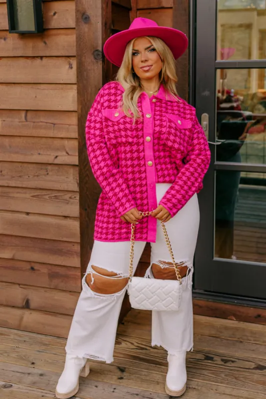 Fall In The City Houndstooth Jacket In Hot Pink Curves sold by Impressions