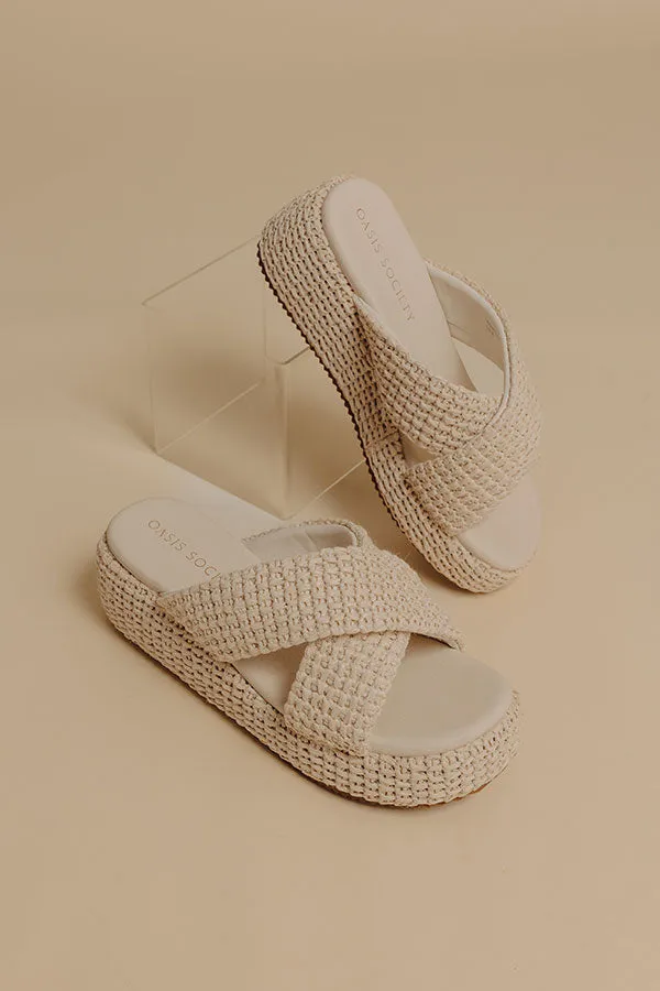 The Fresno Raffia Woven Platform Sandal in Ivory sold by Impressions