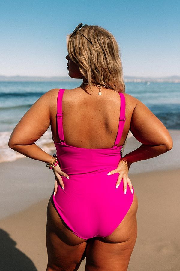 Turn Up The Waves One Piece Swimsuit in Fuchsia Curves sold by Impressions product image thumbnail 4