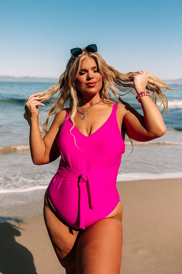 Turn Up The Waves One Piece Swimsuit in Fuchsia Curves sold by Impressions product image thumbnail 5