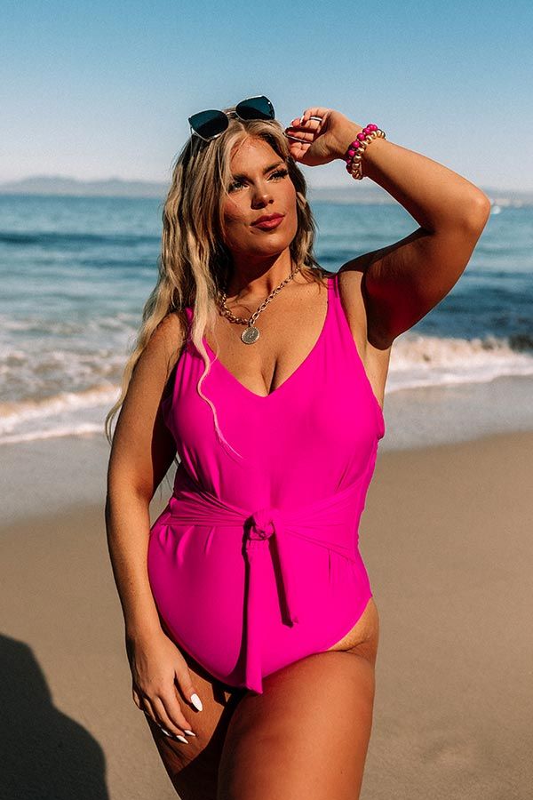 Turn Up The Waves One Piece Swimsuit in Fuchsia Curves sold by Impressions product image thumbnail 2