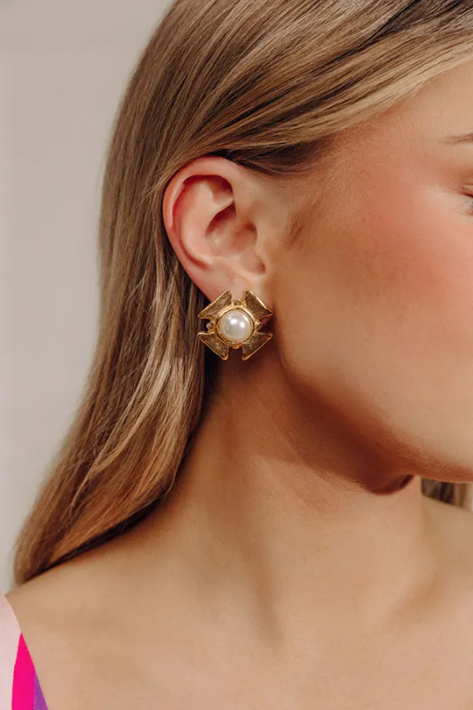 Susan Shaw Maltese Cross Pearl Stud Earrings made by Susan Shaw