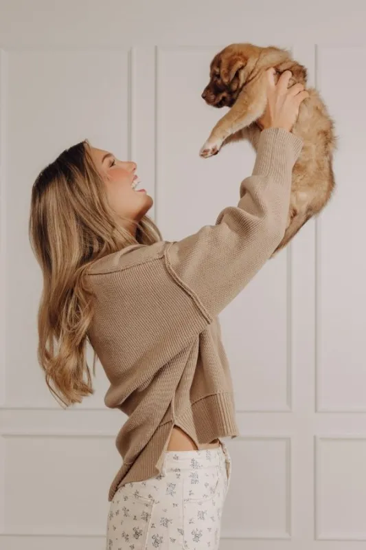 Casual Cutie Knit Sweater in Light Mocha made by Impressions