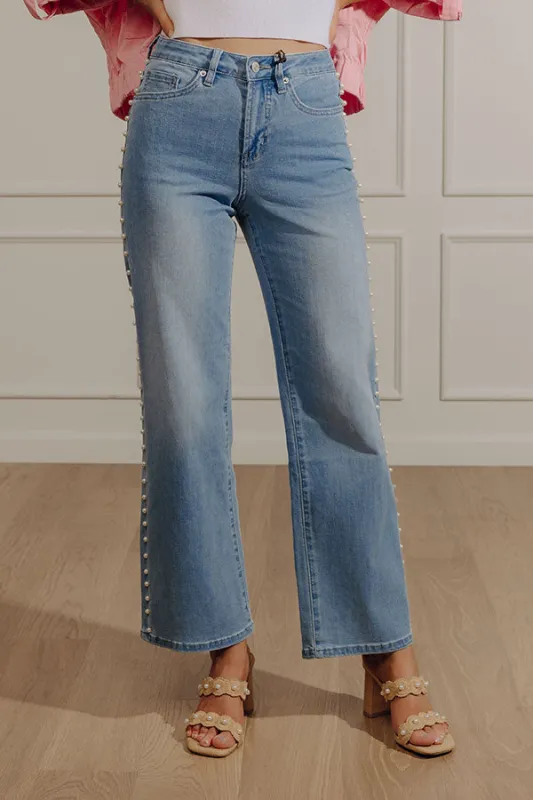 The Perla High Waist Embellished Wide Leg Jean made by Mica Denim