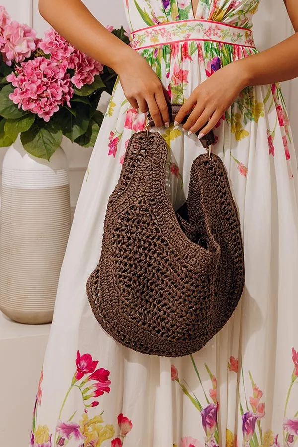 Camden Straw Woven Hobo Bag in Chocolate sold by Impressions
