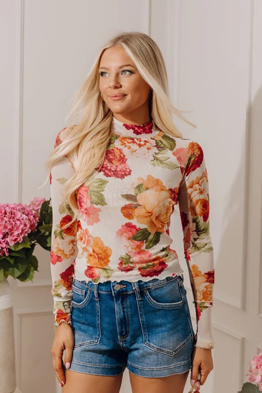Champagne And Petals Floral Mesh Top made by Promesa