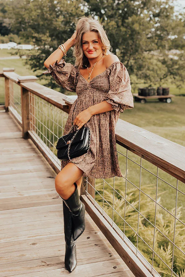 Small Town Cutie Floral Mini Dress in Mocha sold by Impressions