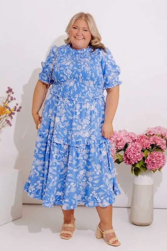 Casual Garden Smocked Floral Midi Dress Curves made by Sugarlips