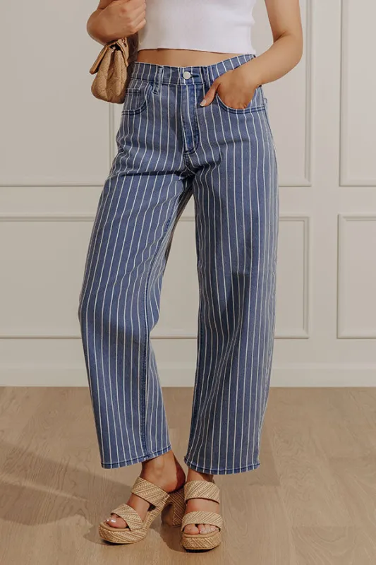 JUST USA Tobi Midrise Stripe Barrel Leg Jean made by Just USA