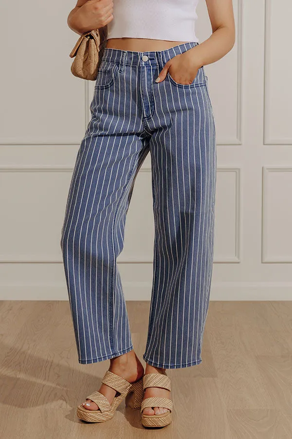 JUST USA Tobi Midrise Stripe Barrel Leg Jean sold by Impressions