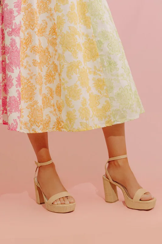 The Olympia Raffia Platform Heel in Natural made by Oasis Society