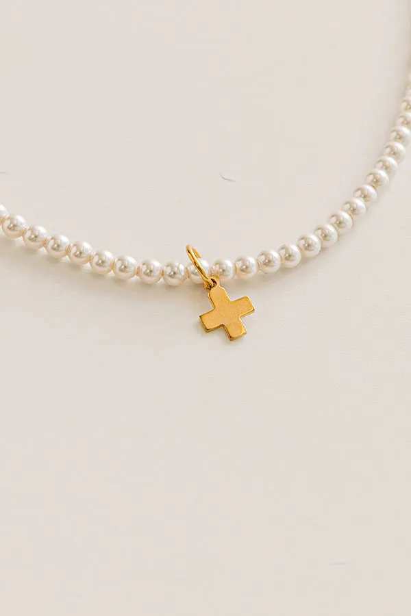 Enewton Classic Pearl 3mm Signature Cross Gold Charm Choker in 17 inches sold by Impressions product image thumbnail 2
