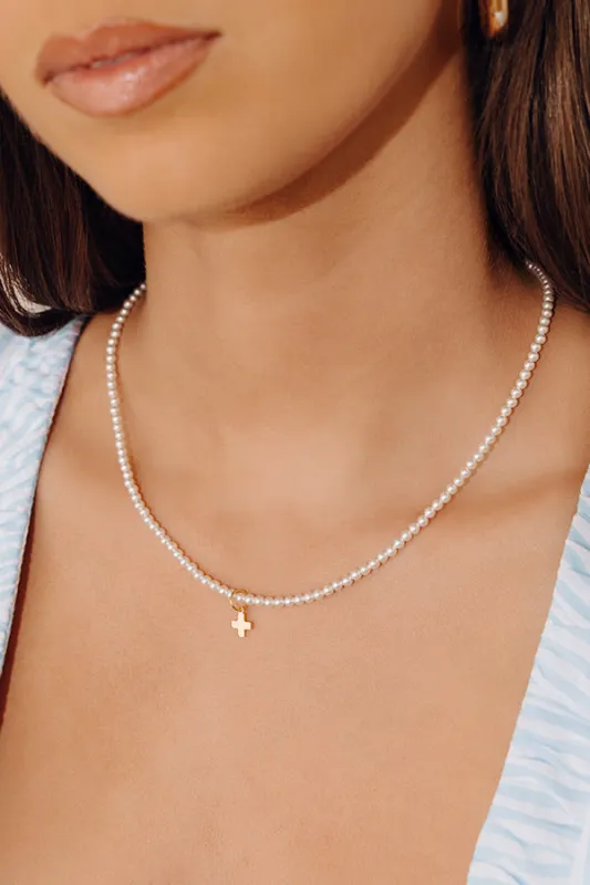 Enewton Classic Pearl 3mm Signature Cross Gold Charm Choker in 17 inches made by enewton
