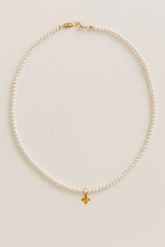Enewton Classic Pearl 3mm Signature Cross Gold Charm Choker in 15 inches made by enewton
