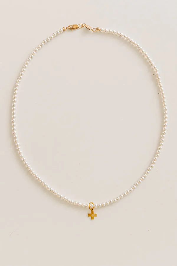 Enewton Classic Pearl 3mm Signature Cross Gold Charm Choker in 15 inches sold by Impressions