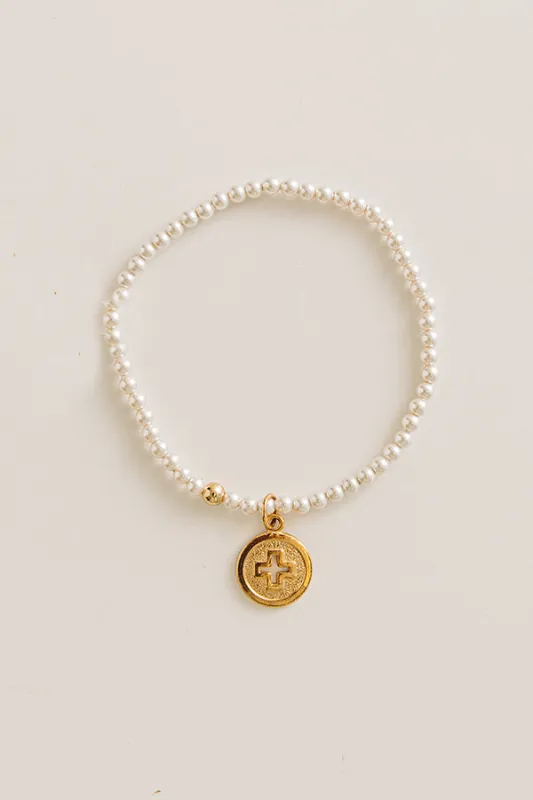 Enewton Classic Pearl 3mm Beaded Bracelet in Signature Cross Gold Disc made by enewton