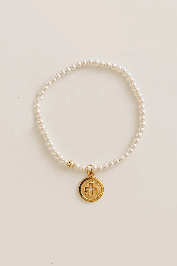 Enewton Classic Pearl 3mm Beaded Bracelet in Signature Cross Gold Disc sold by Impressions