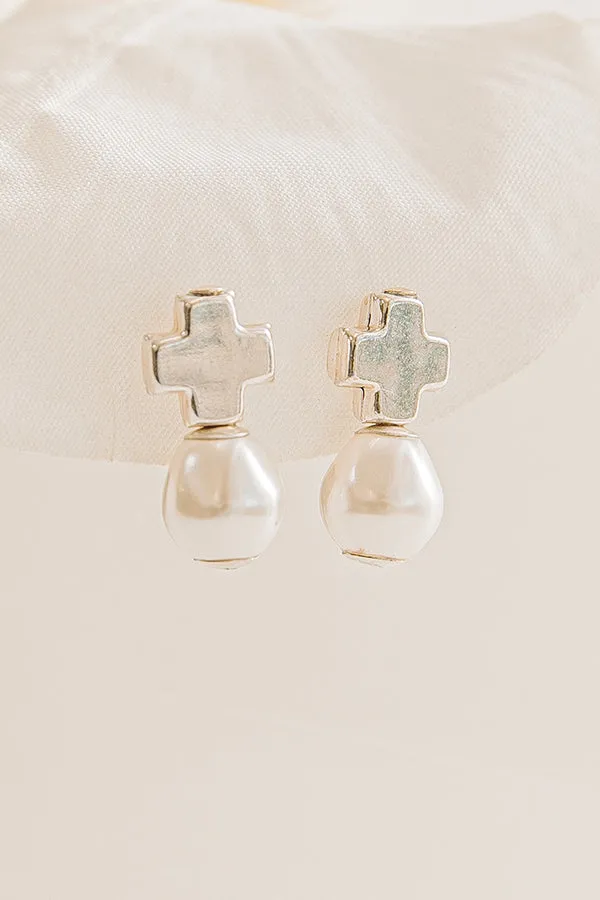 Enewton Signature Silver Cross Classic Drop Earrings in Pearl sold by Impressions