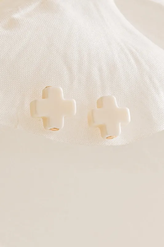 Enewton Signature Cross Small Stud Earrings in Ivory made by enewton