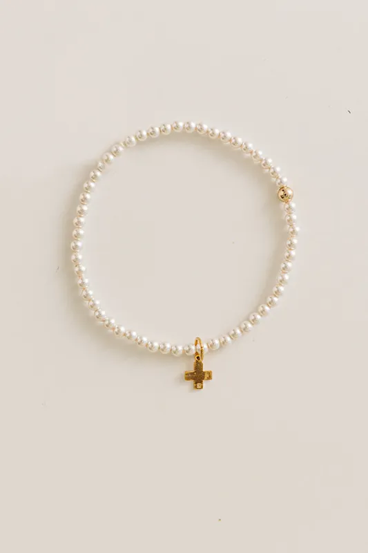 Enewton Classic Pearl 3mm Beaded Bracelet in Signature Cross Gold Charm made by enewton