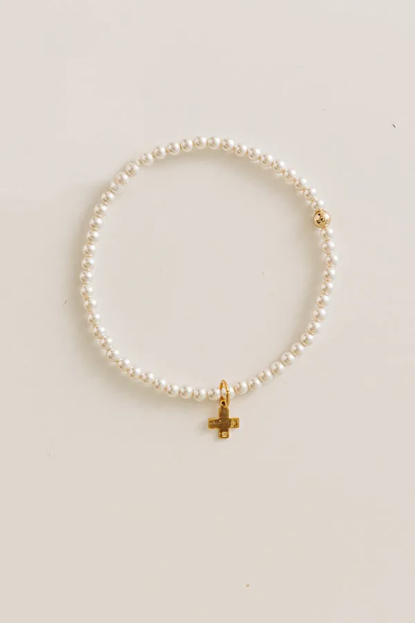 Enewton Classic Pearl 3mm Beaded Bracelet in Signature Cross Gold Charm sold by Impressions