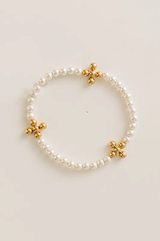 Enewton Beaded Gold Signature Cross 4mm Pearl Bracelet made by enewton