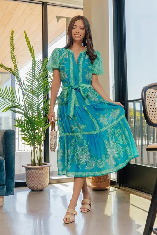 Portofino Stroll Floral Linen-Blend Midi Dress made by Current Air
