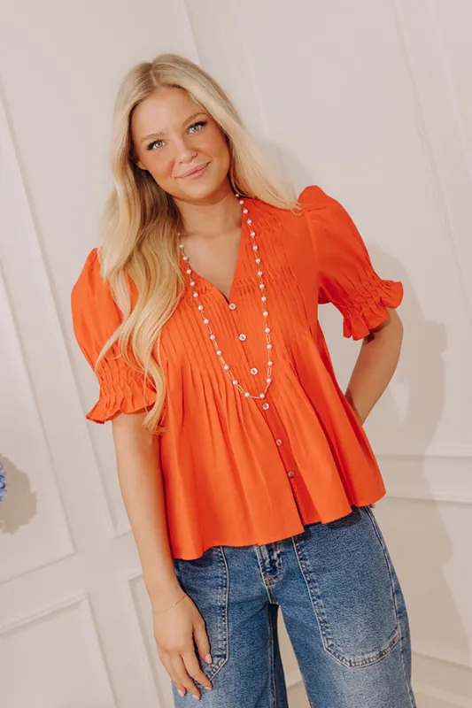 Uptown Darling Button Down Top in Tangerine made by Pinch