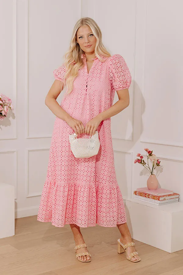 Easy Grace Eyelet Midi Dress in Pink sold by Impressions