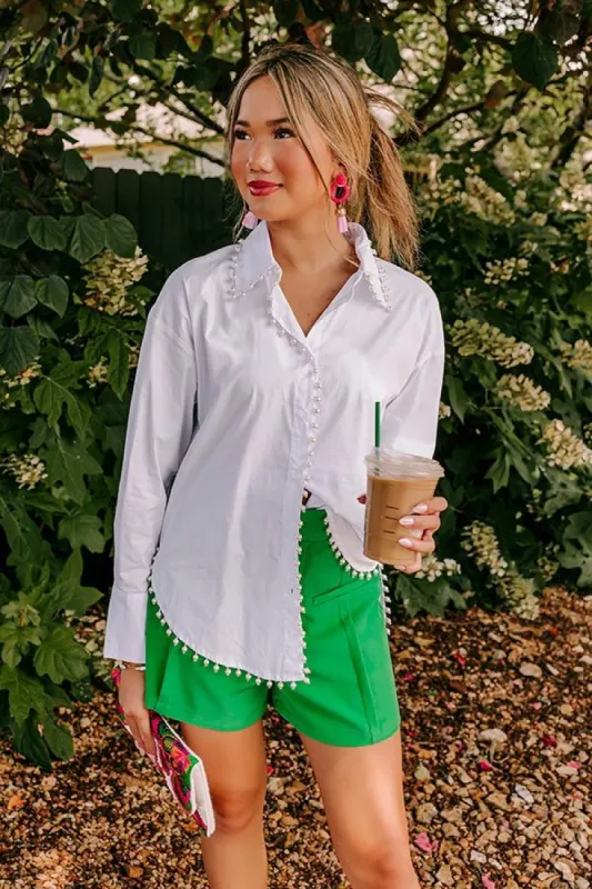 Luxe Debut Embellished Button Up in White sold by Impressions