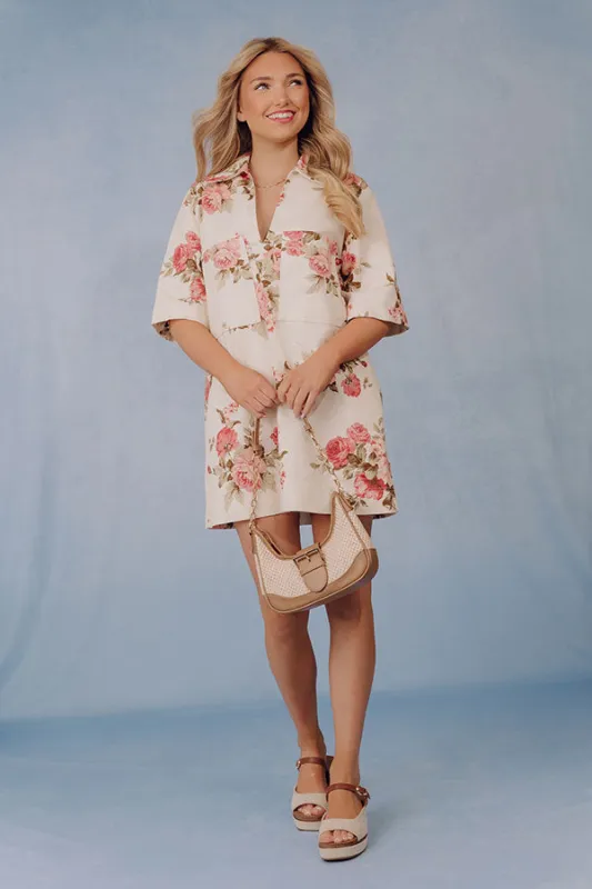 Rooftop Garden Floral Denim Mini Dress made by Olivaceous