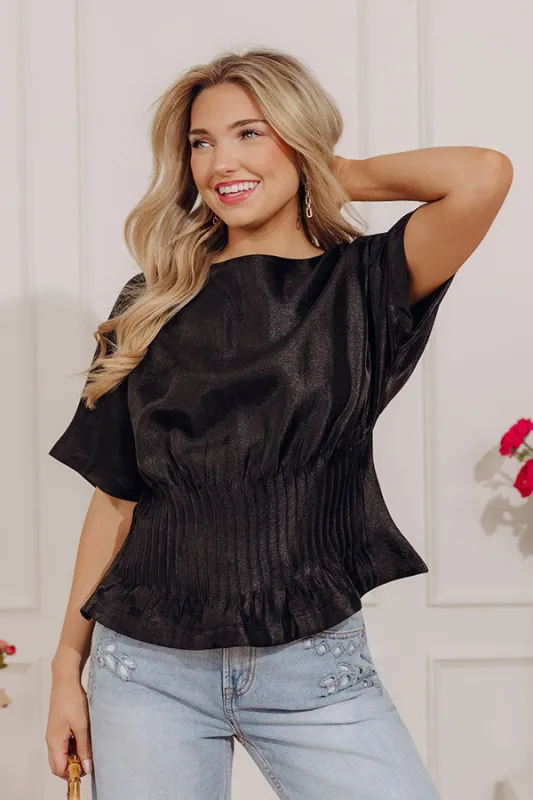 Elite Elegance Pleated Top in Black made by Impressions