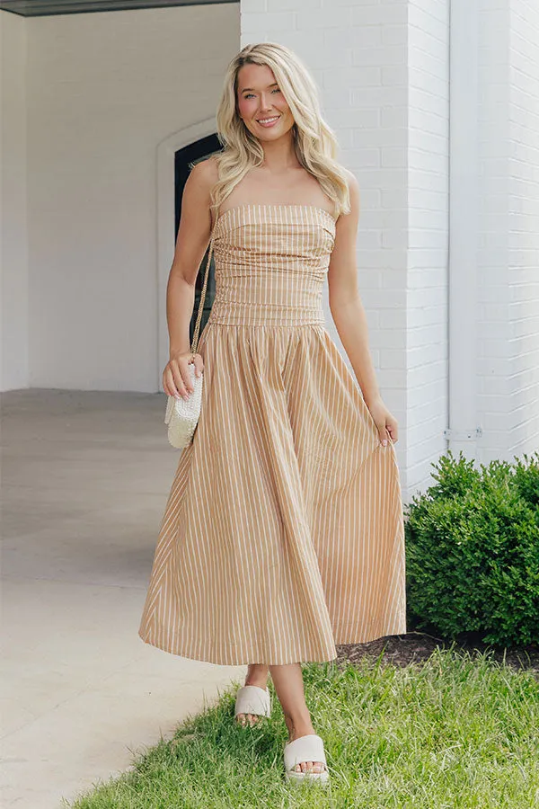 Everyday Classic Stripe Midi Dress in Tan sold by Impressions