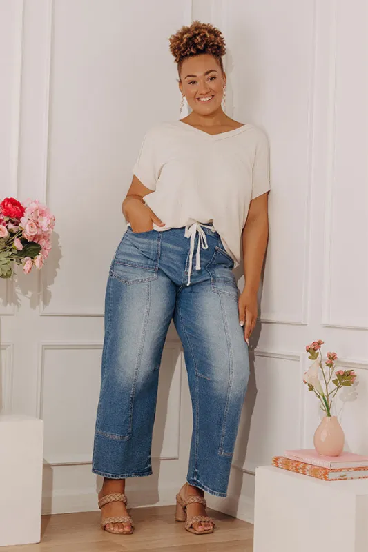 RISEN Calvin Midrise Barrel Leg Jean Curves made by Risen