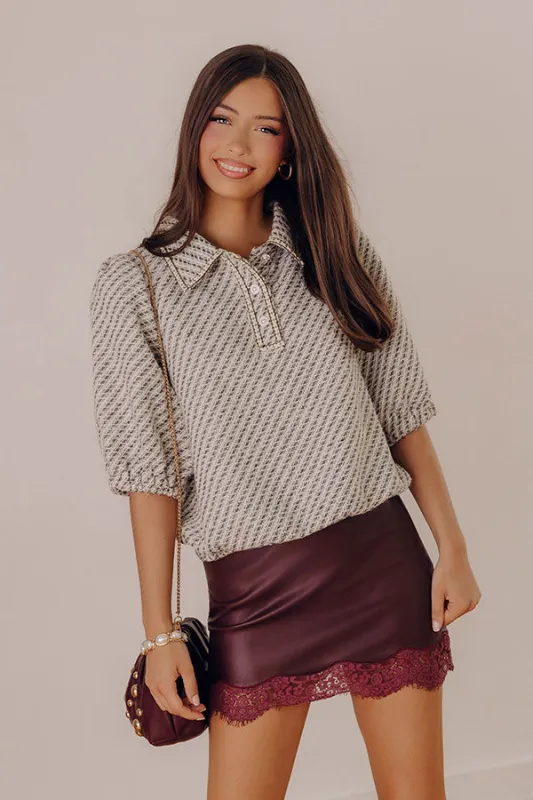 Preppy Charm Tweed Knit Top in Dark Grey made by Impressions