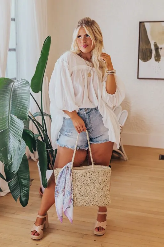 Serenity Song Babydoll Top In White Curves sold by Impressions