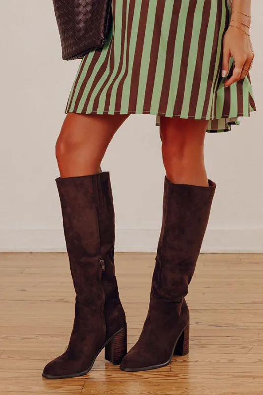 The Shiloh Faux Suede Knee High Boot in Chestnut made by Oasis Society