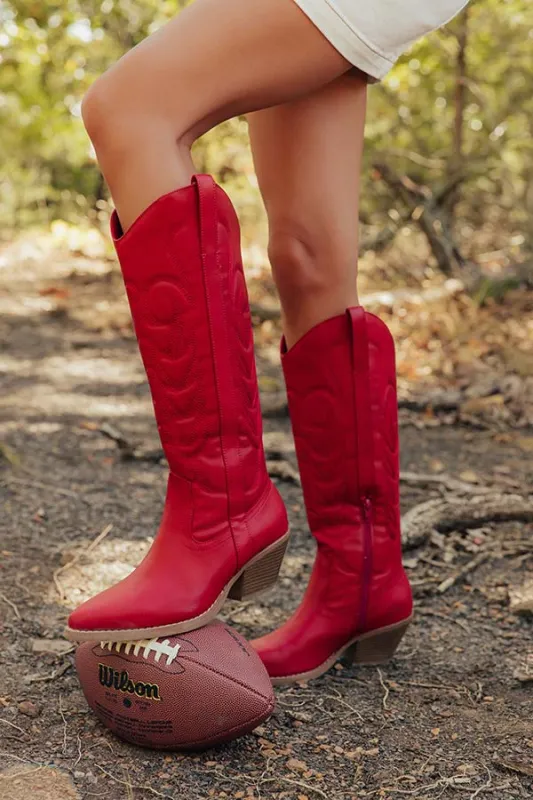 The Dixie Faux Leather Cowboy Boot in Red made by Coconuts by Matisse