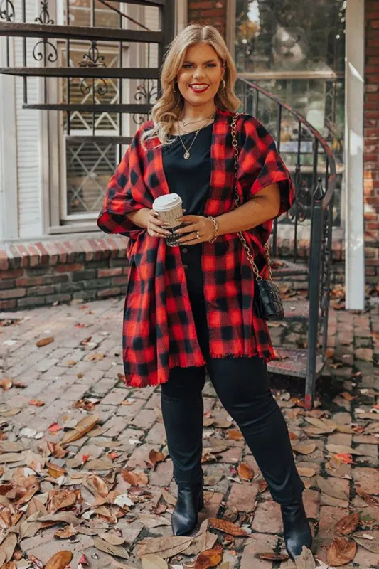 Morning Harvest Plaid Poncho In Red Curves sold by Impressions